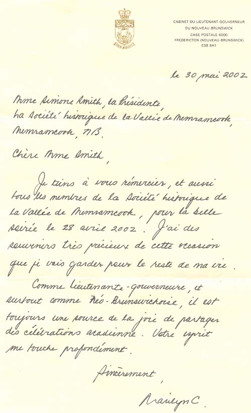 LETTRE DE LA LIEUTENANT-GOUVERNEURE À LA PRÉSIDENTE DE LA SHVM